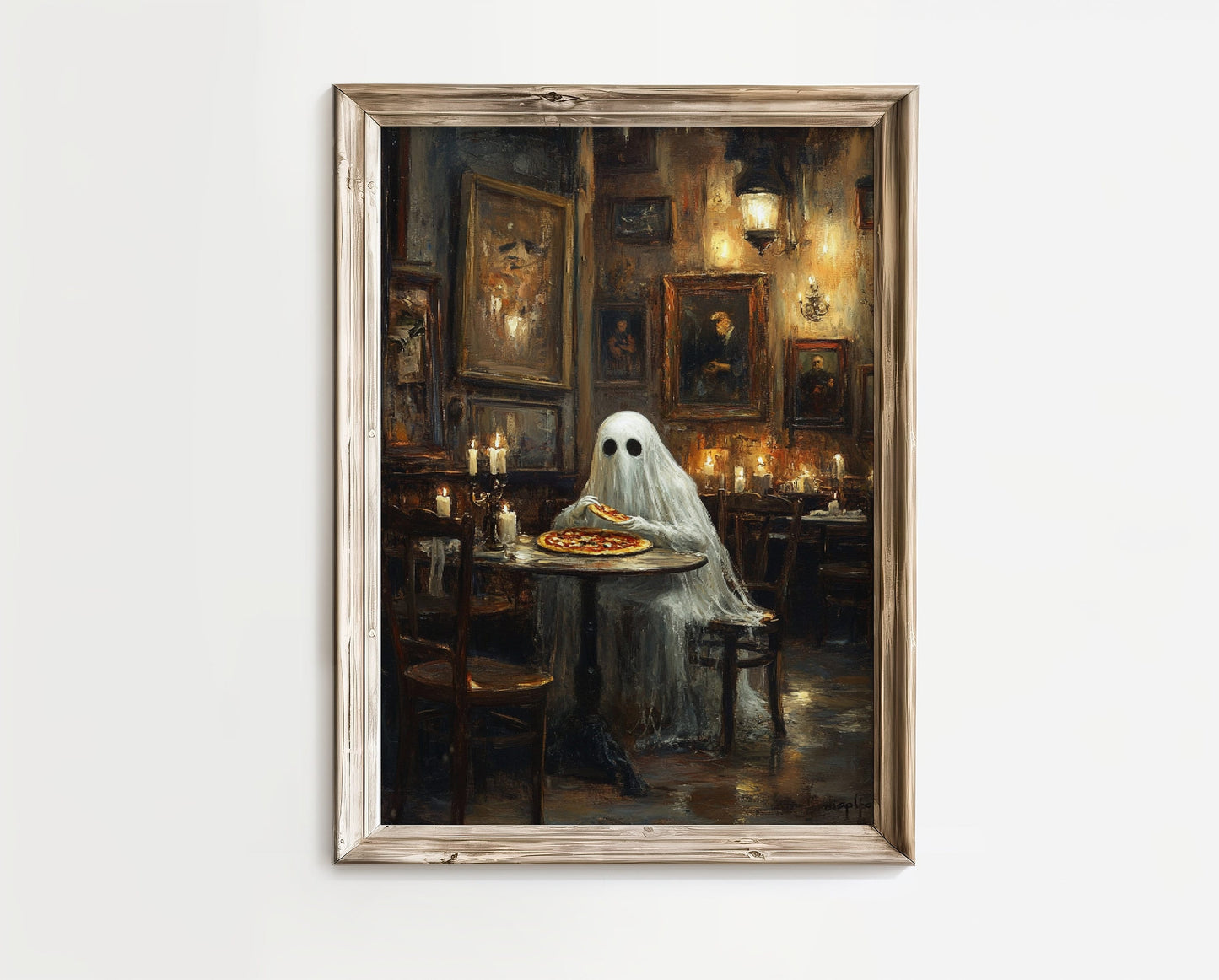 Ghost Eating Pizza Halloween Poster Print