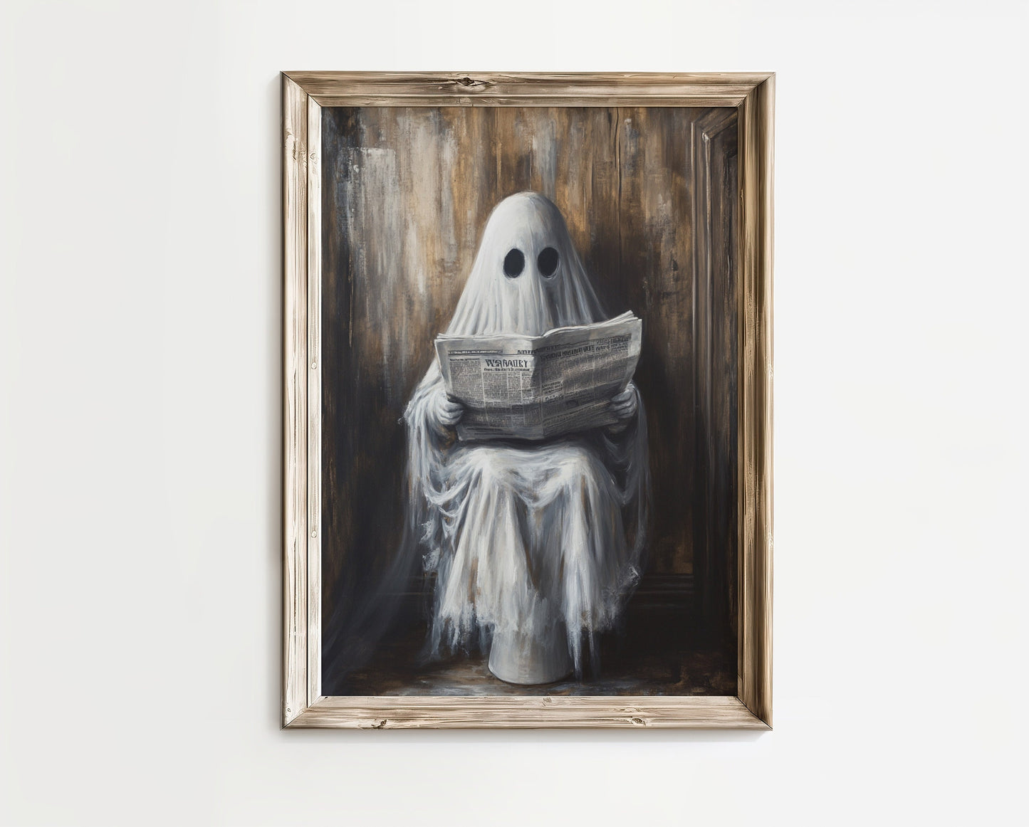 Ghost Reading Newspaper on Toilet Print