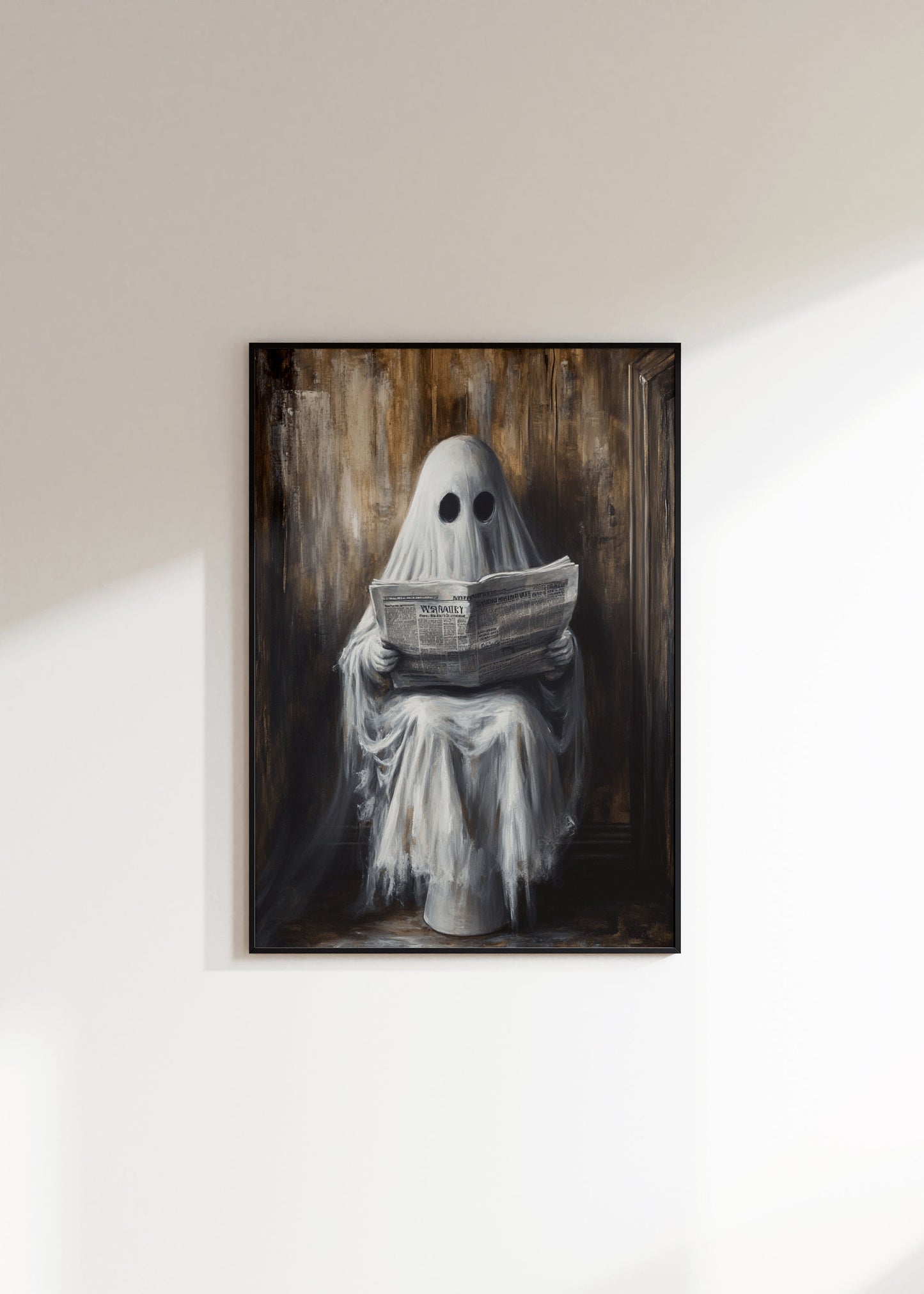 Ghost Reading Newspaper on Toilet Print