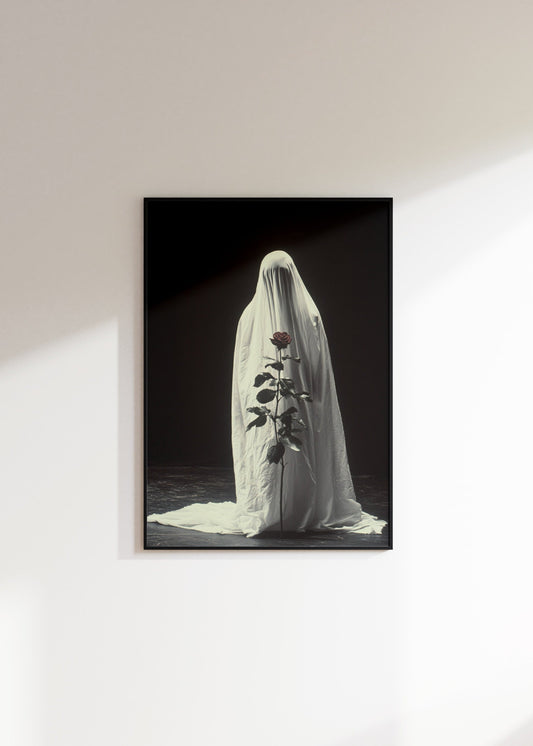 Ghost Holding A Rose Halloween Print