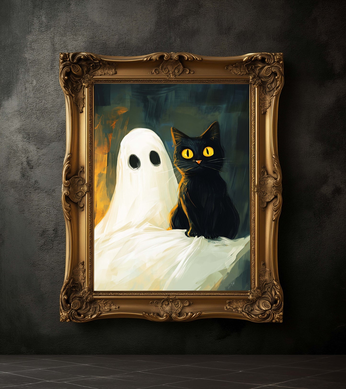 Ghost Holding a Black Cat Poster Print