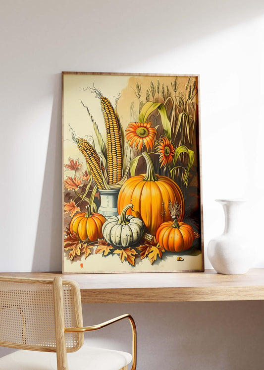 Vintage Pumpkin And Corn Poster