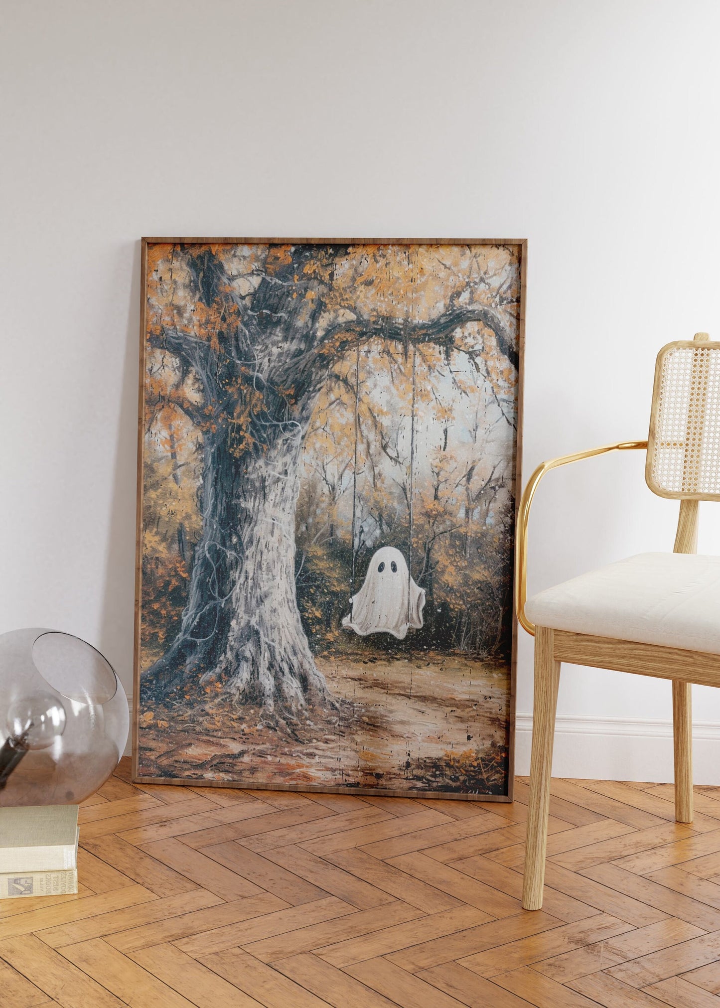 Ghost On a Swing Halloween Print