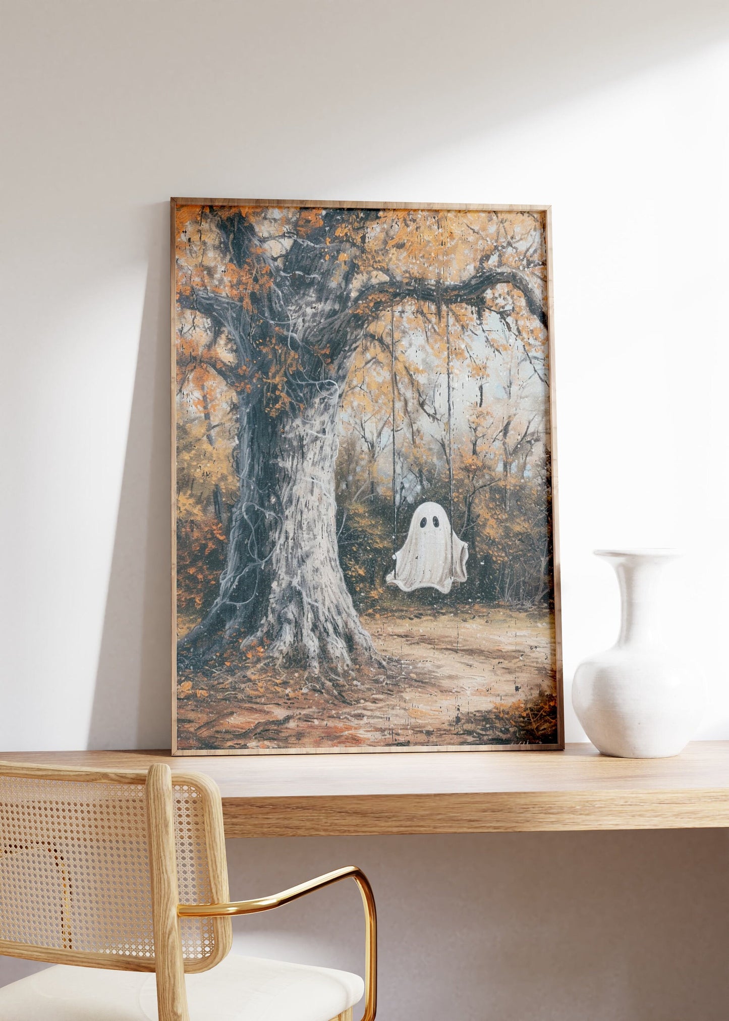 Ghost On a Swing Halloween Print