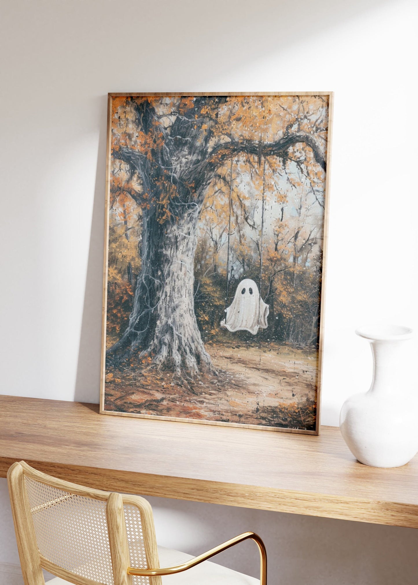 Ghost On a Swing Halloween Print