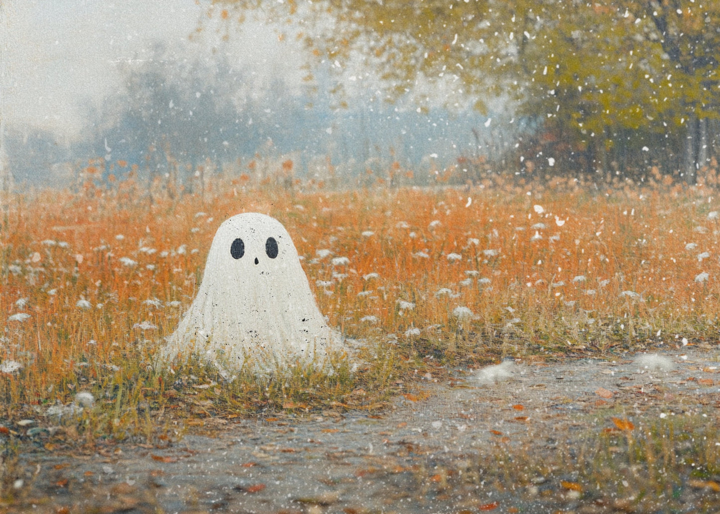 Ghost in The Field Halloween Poster Print