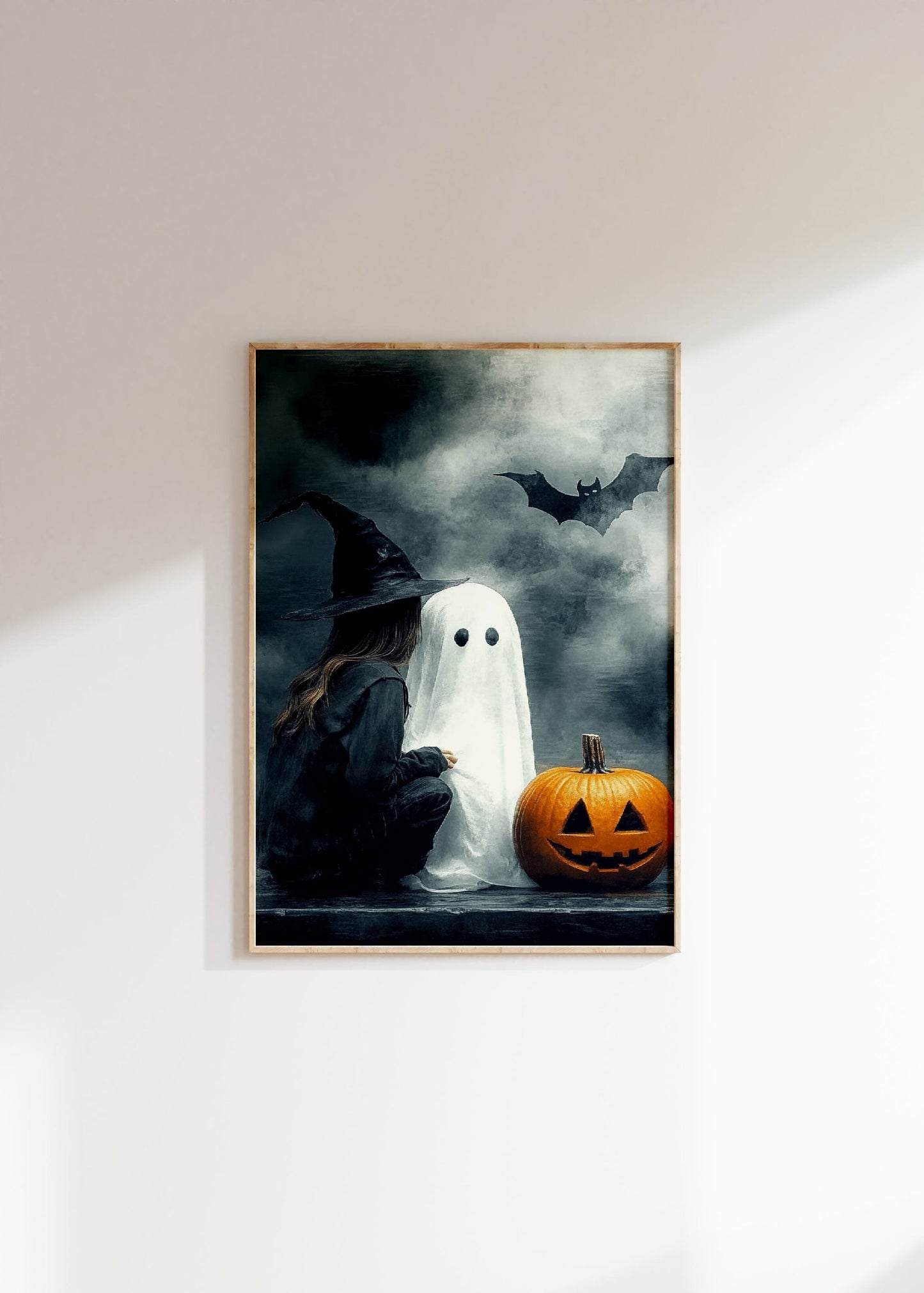 Witch Ghost Bat And Pumpkin Print