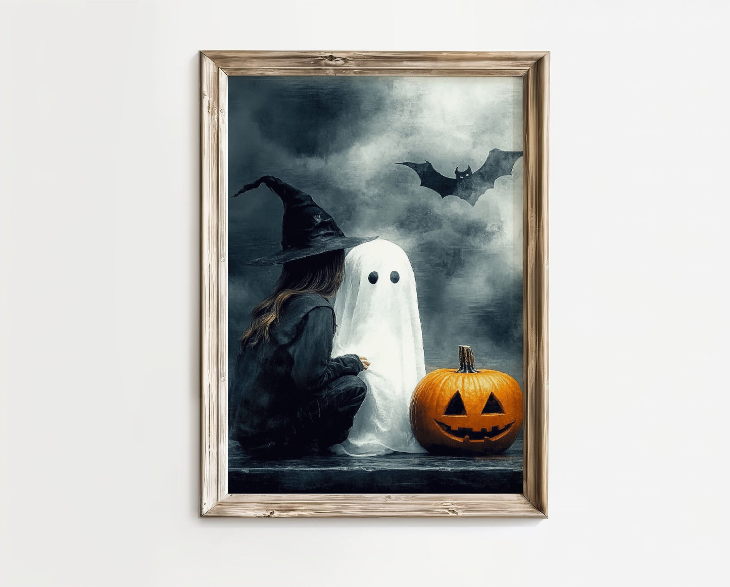 Witch Ghost Bat And Pumpkin Print