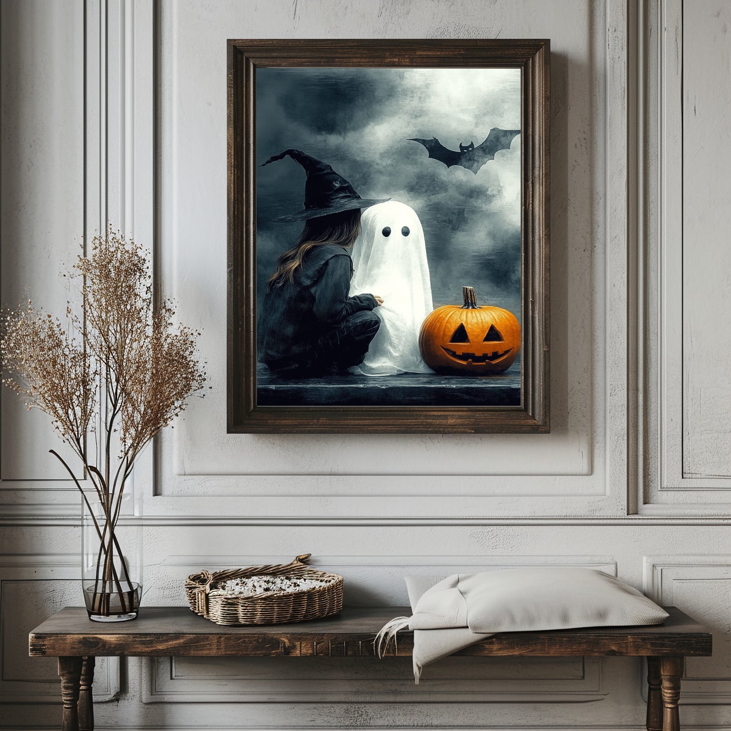 Witch Ghost Bat And Pumpkin Print