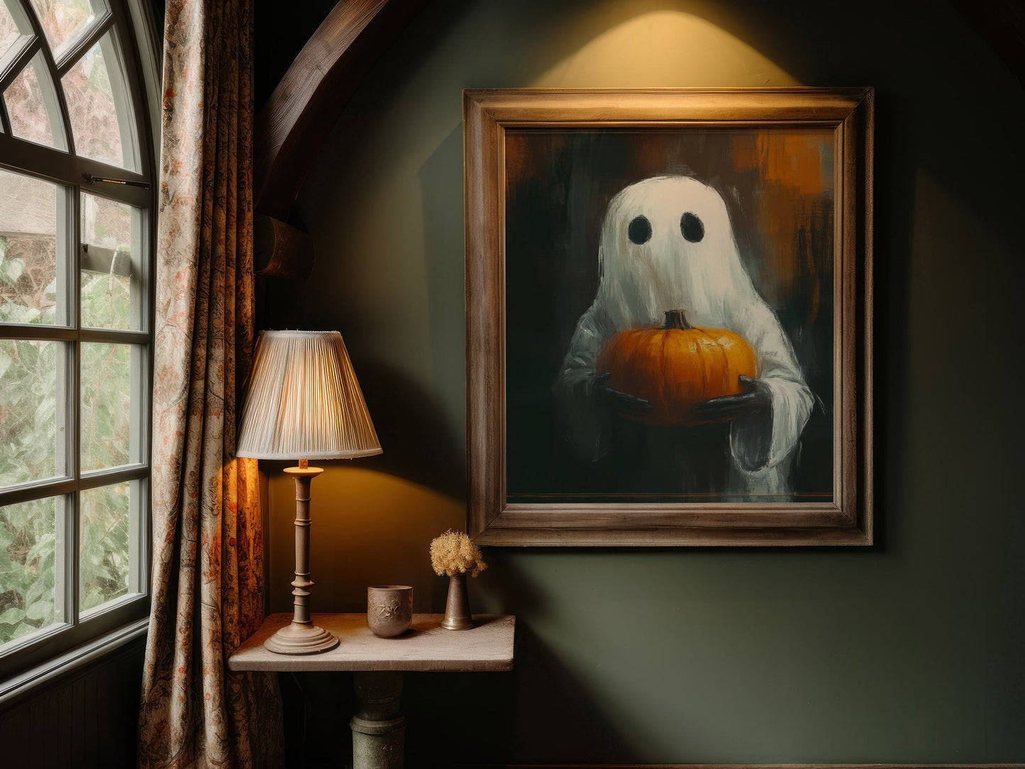 Ghost Holding a Pumpkin Halloween Print