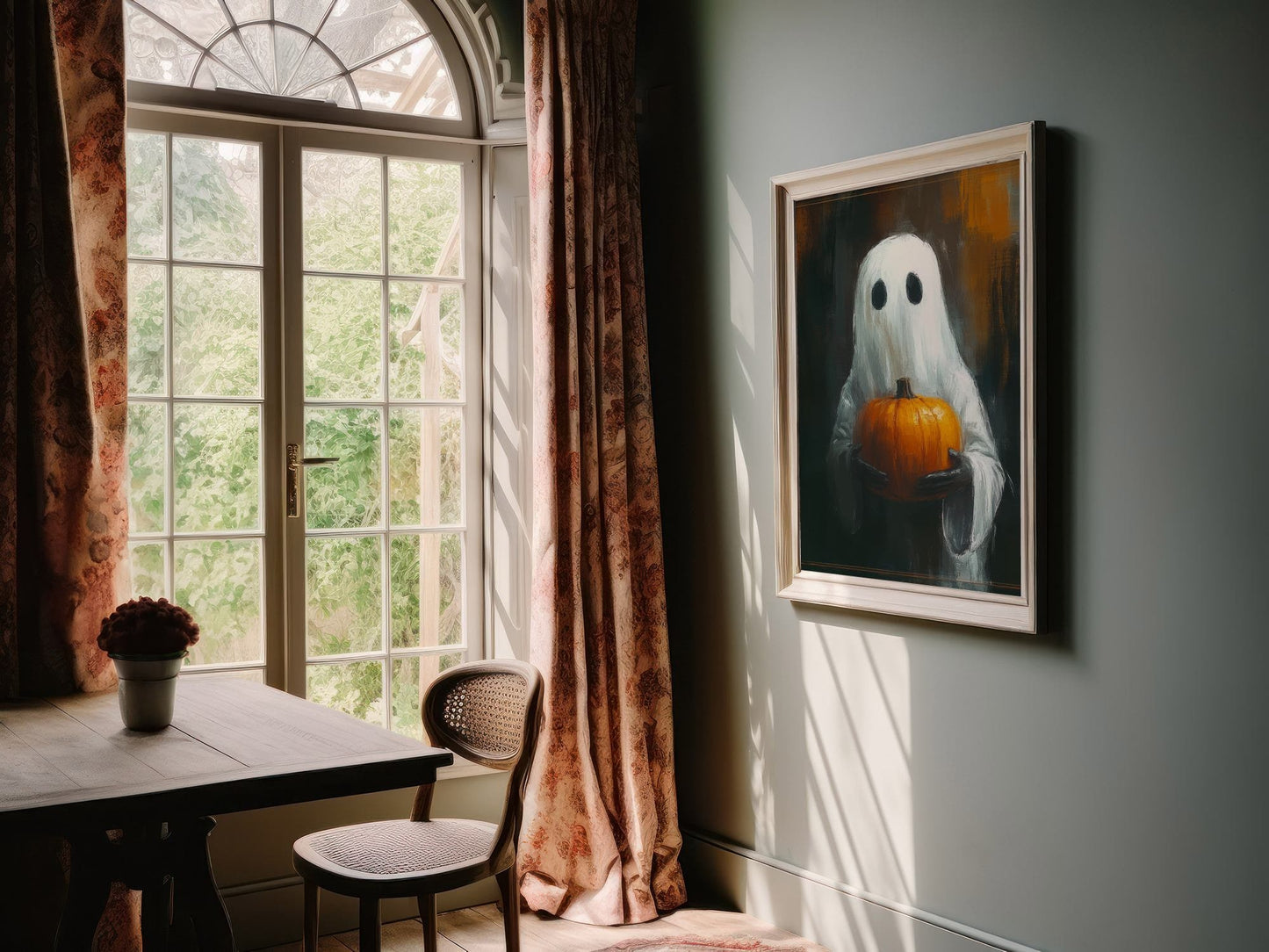 Ghost Holding a Pumpkin Halloween Print