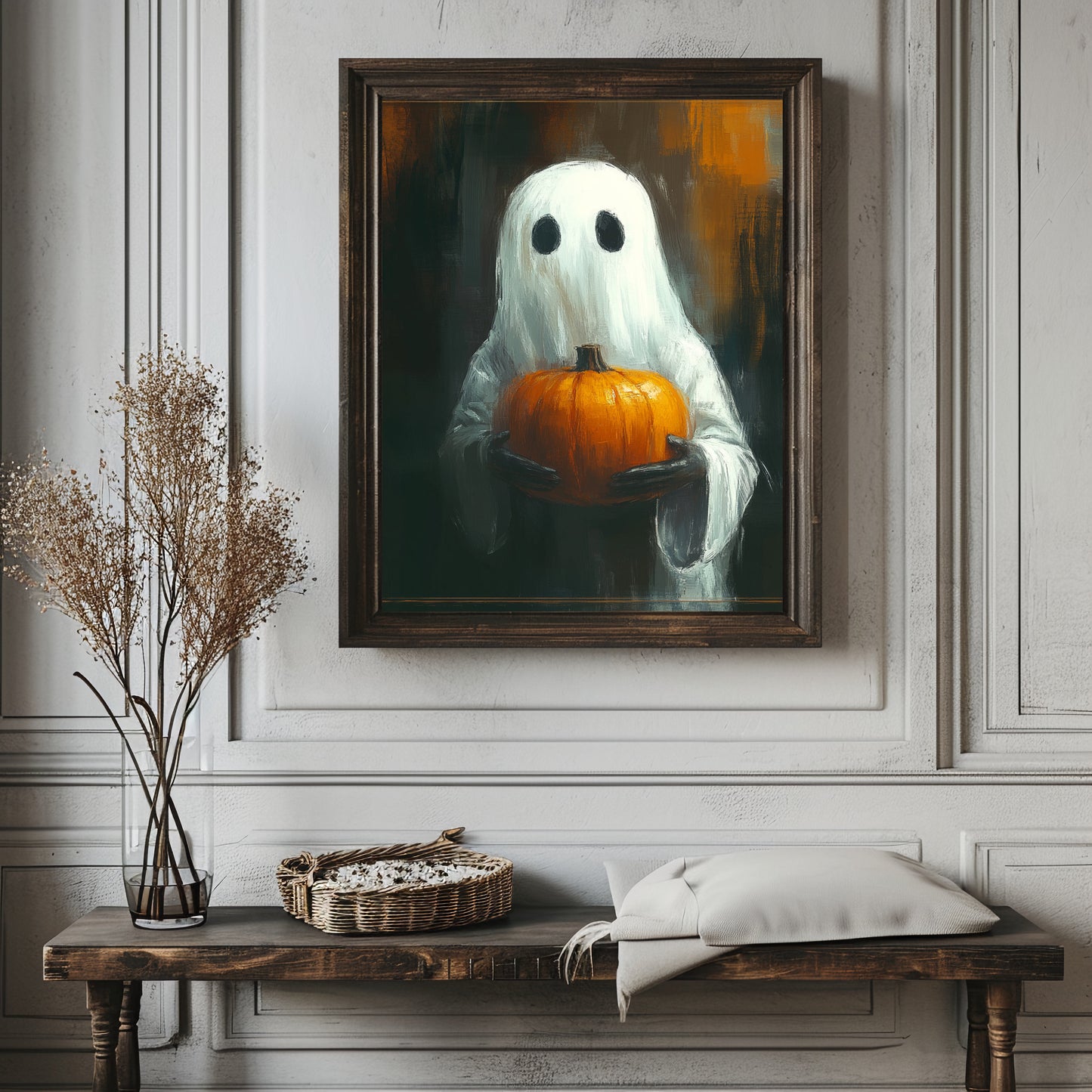 Ghost Holding a Pumpkin Halloween Print