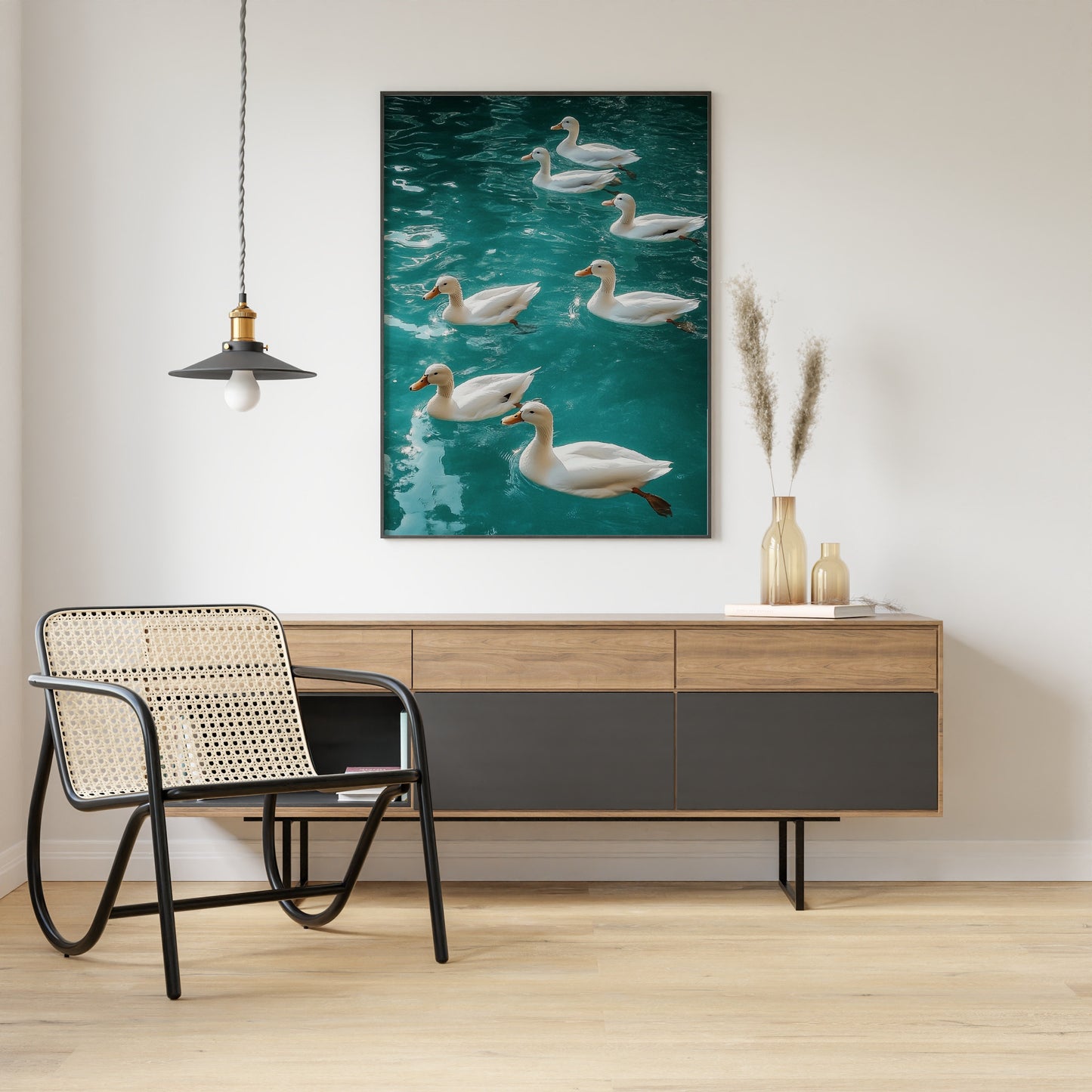 Cute Ducks Swimming in Crystal Water Poster