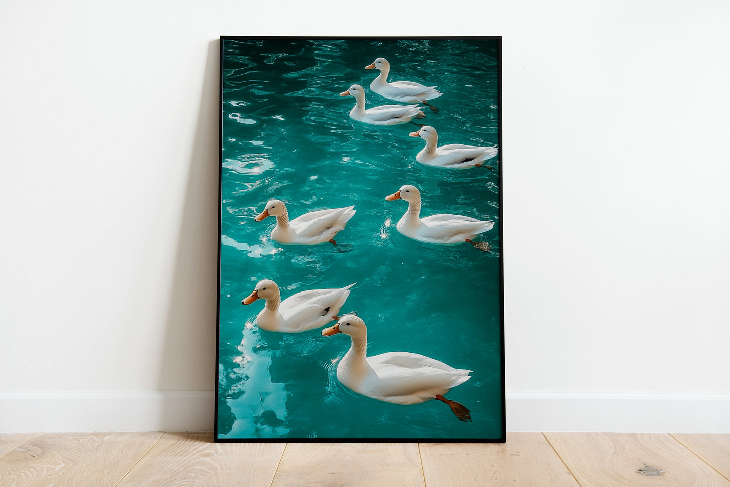 Cute Ducks Swimming in Crystal Water Poster