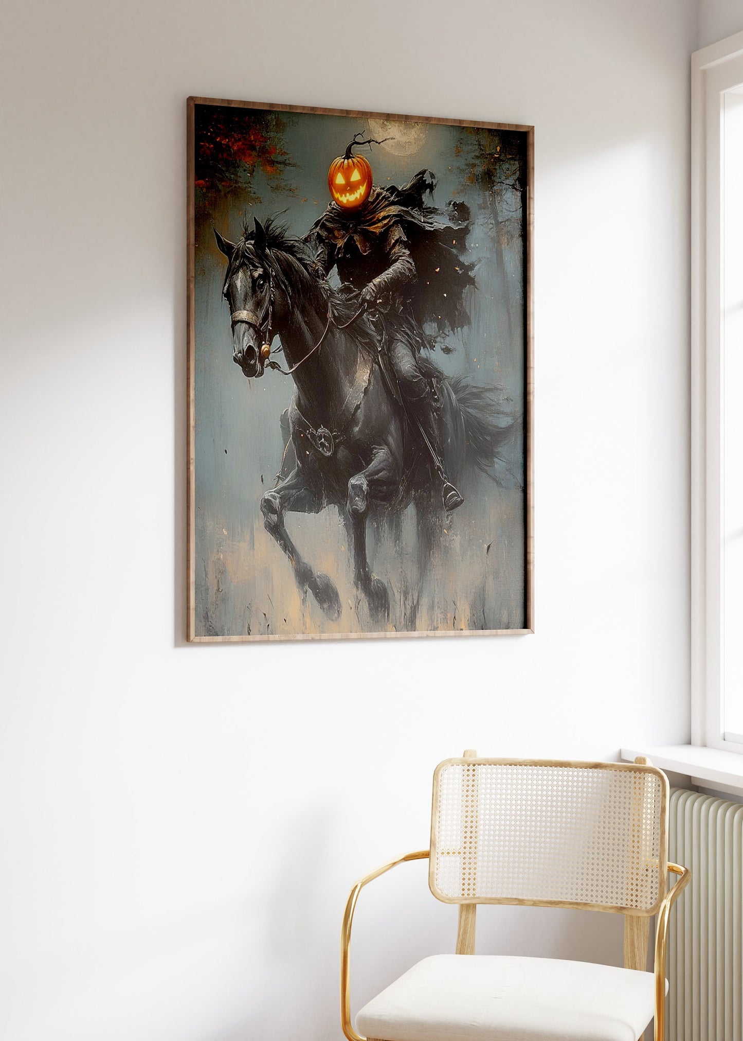 Pumpkin Rider Wall Art, Dark  Moody Fantasy Poster