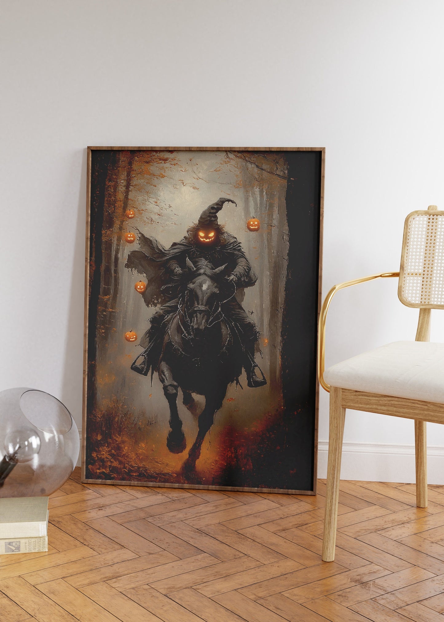 Pumpkin Rider Wall Art, Dark  Moody Fantasy Poster Print