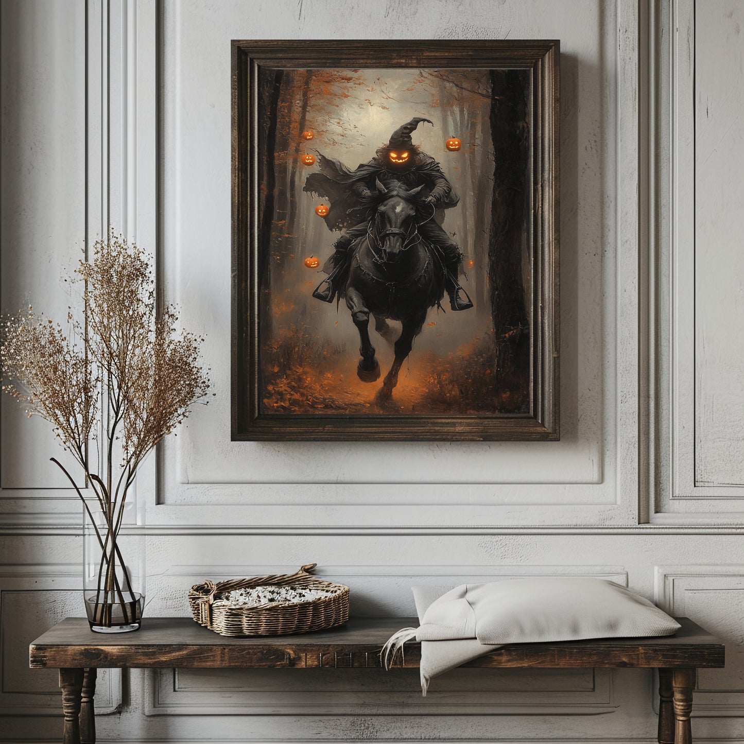 Pumpkin Rider Wall Art, Dark  Moody Fantasy Print