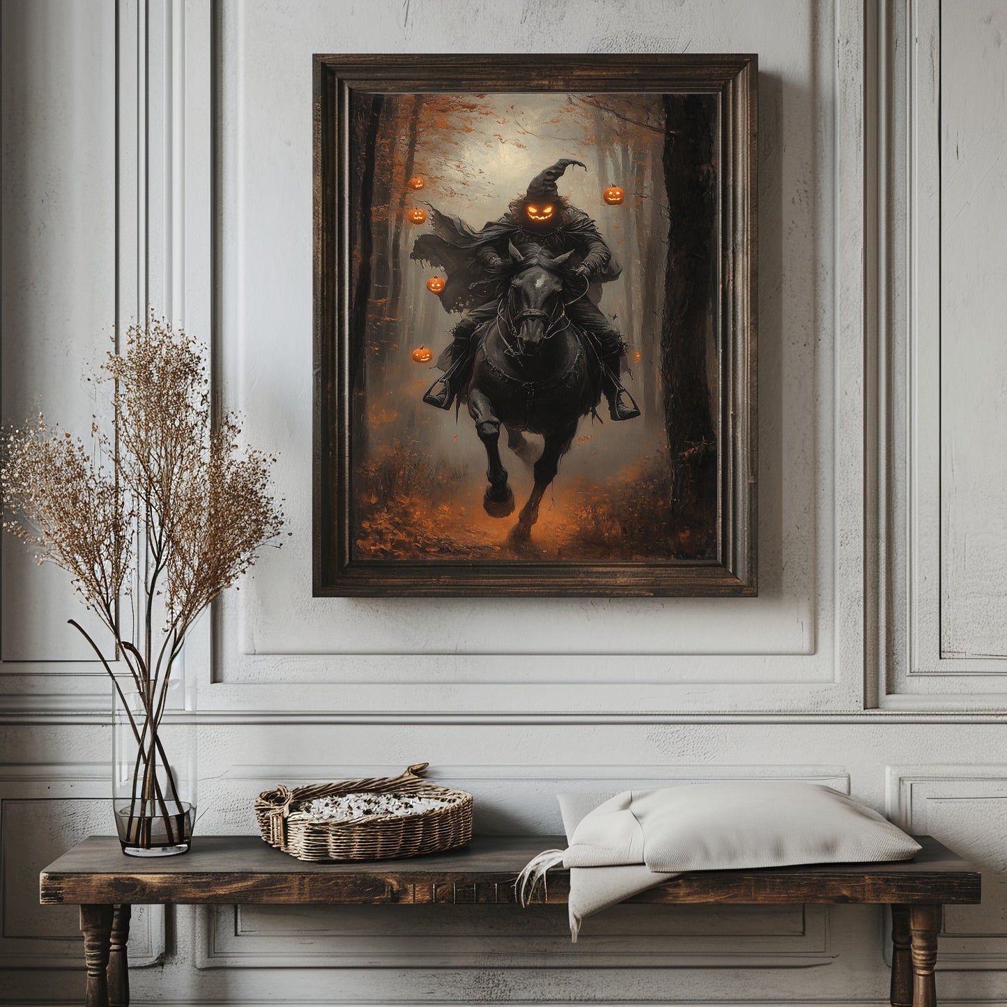 Pumpkin Rider Wall Art, Dark  Moody Fantasy Poster Print