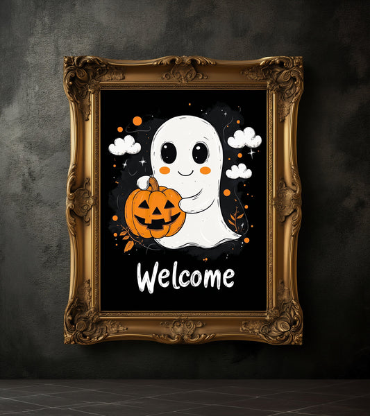 Cute Welcome Ghost Wall Art