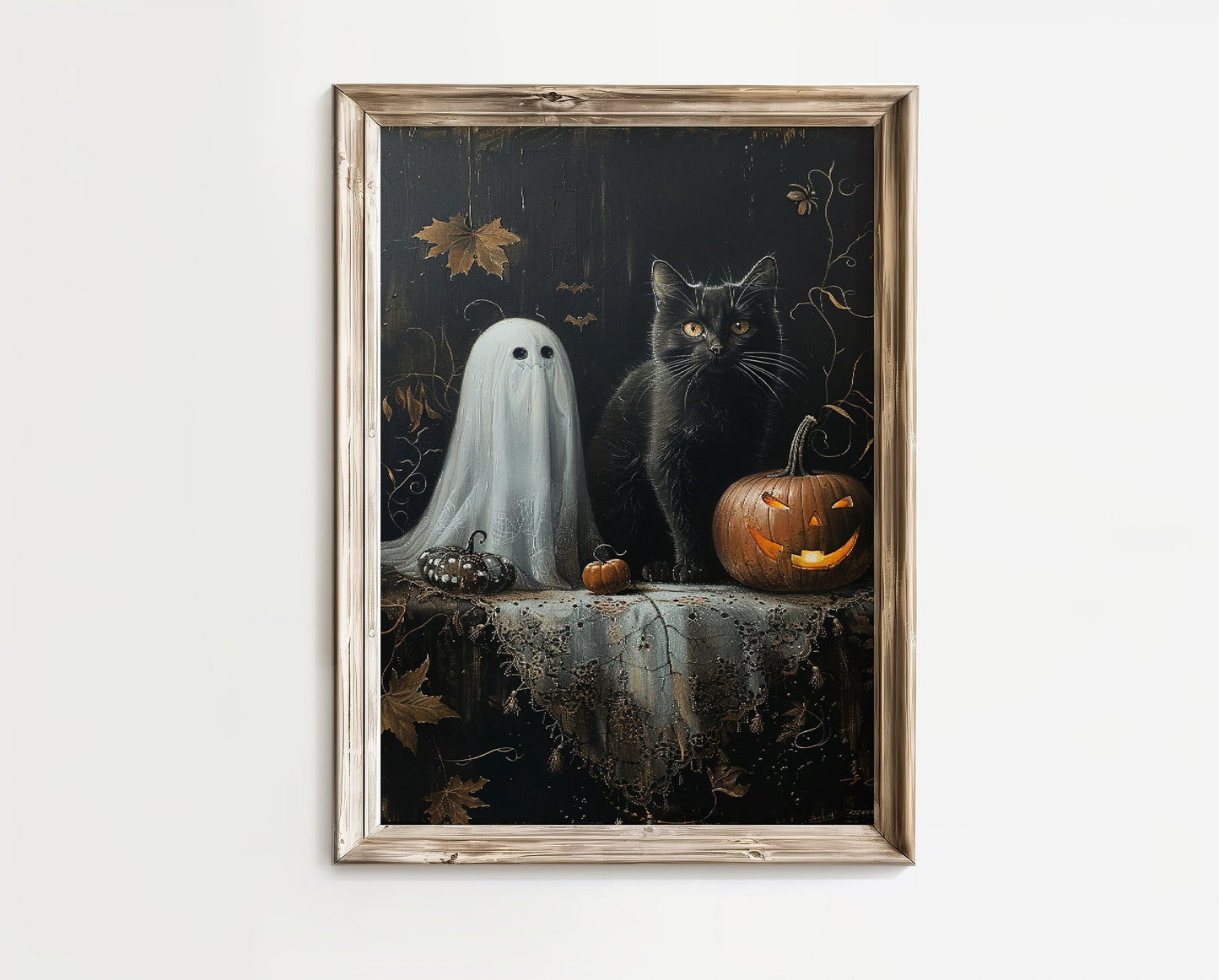 Black Cat Ghost and Pumpkin Halloween Poster