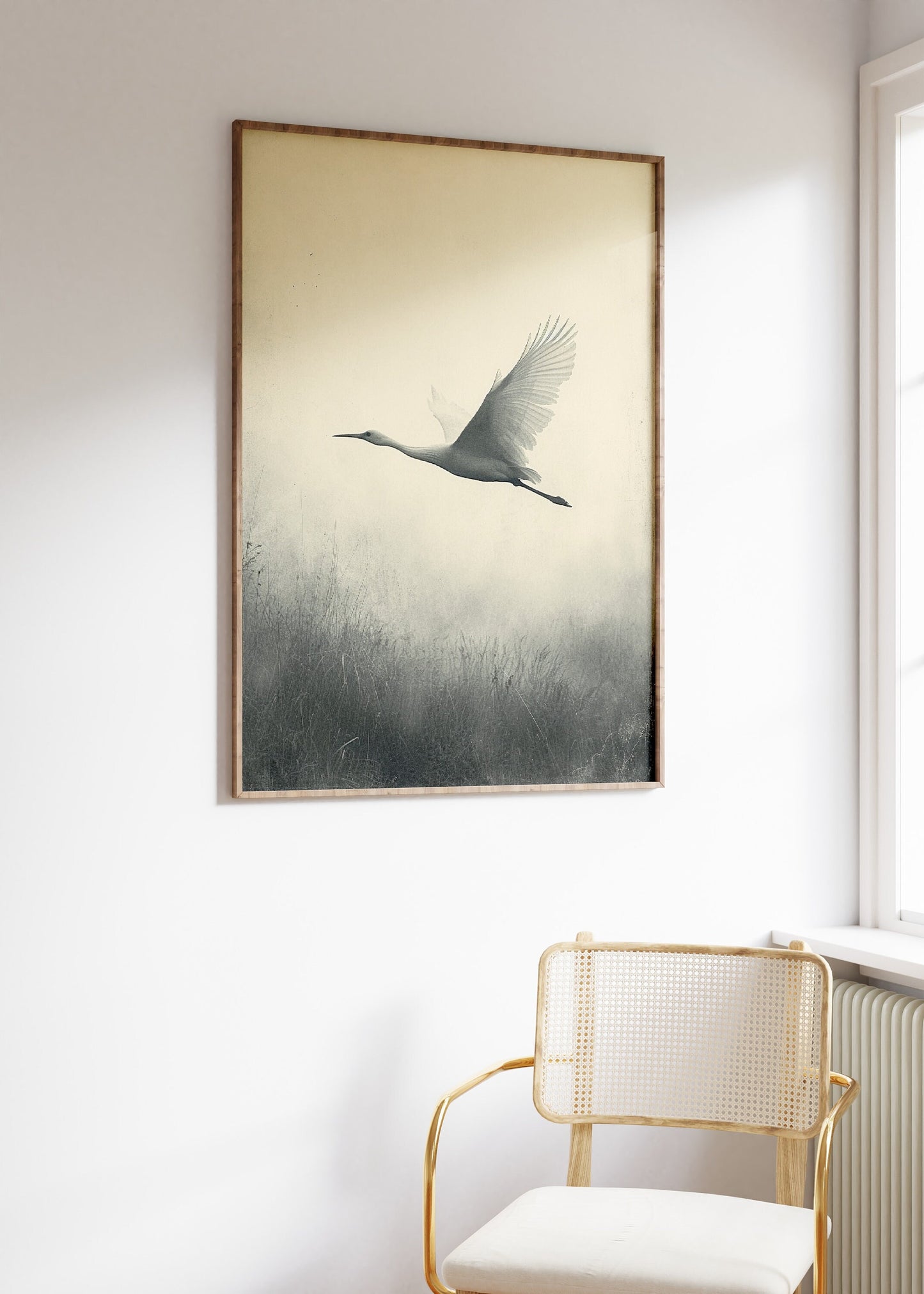 White Crane Flying Painting