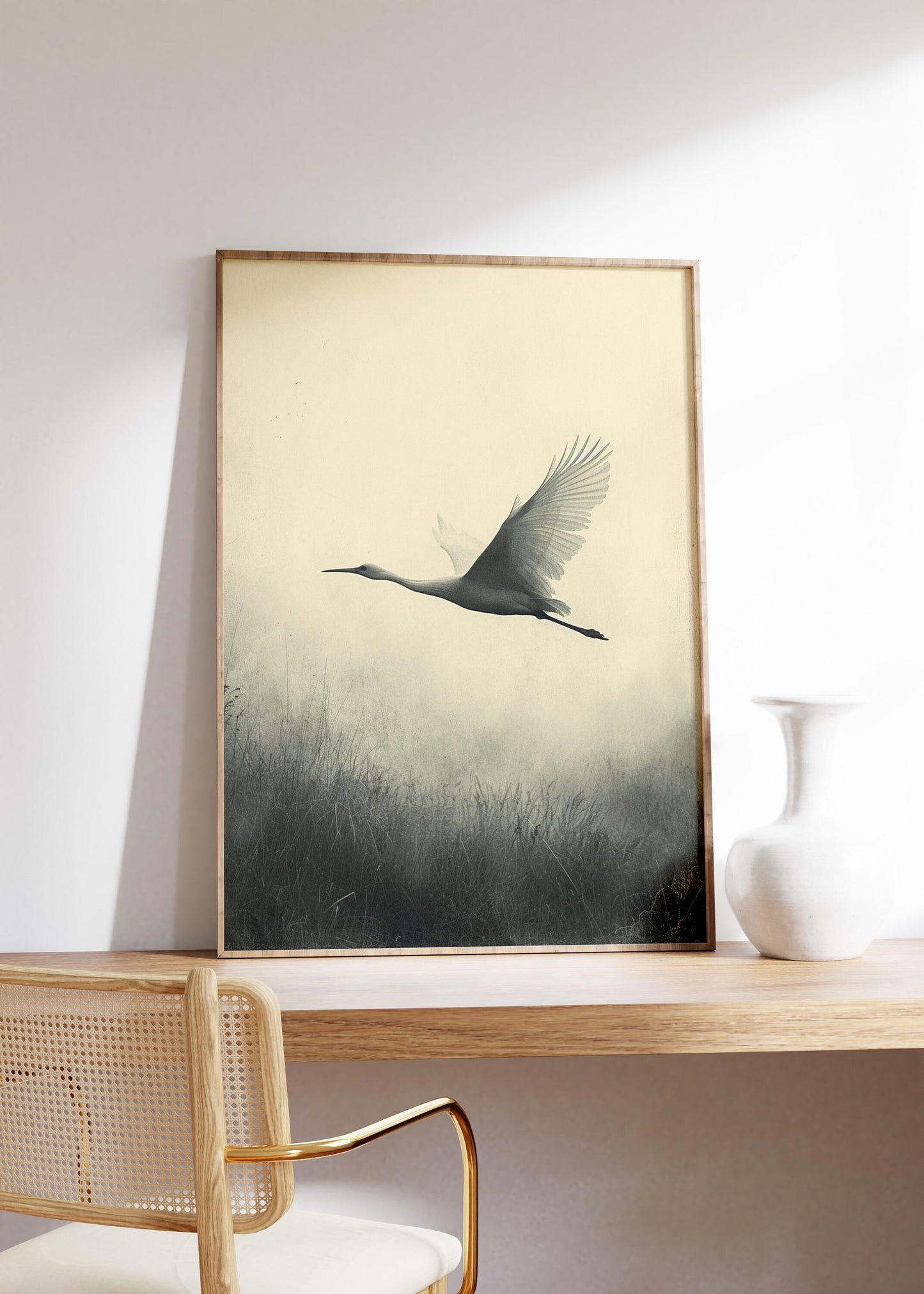 White Crane Flying Painting