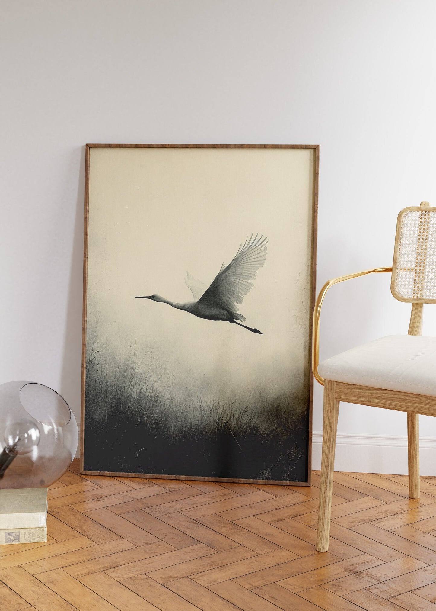 White Crane Flying Painting