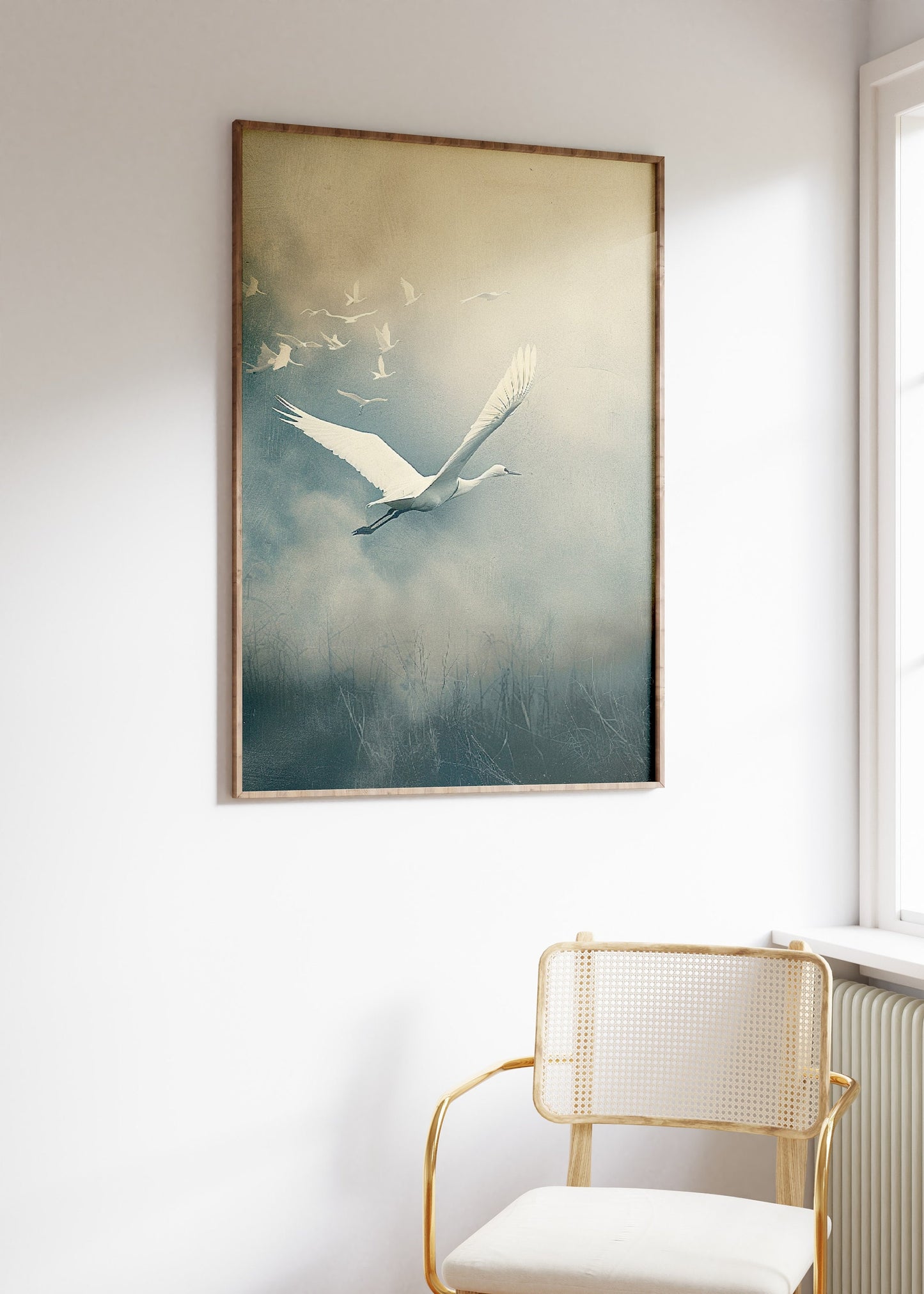 White Crane Flying Painting