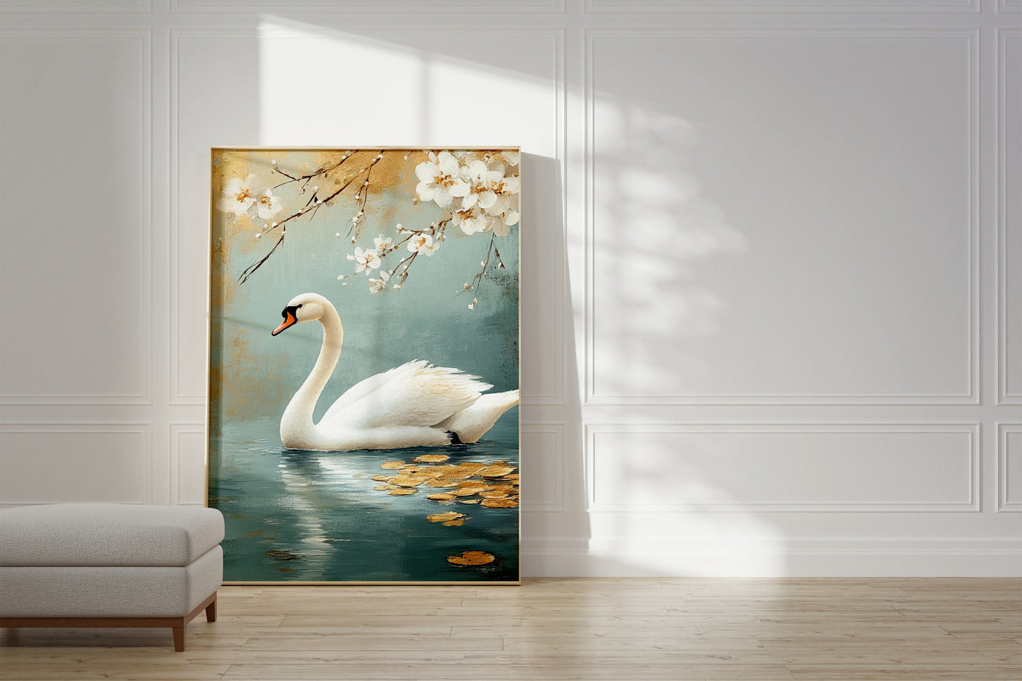 Japandi Style Swan Painting Poster