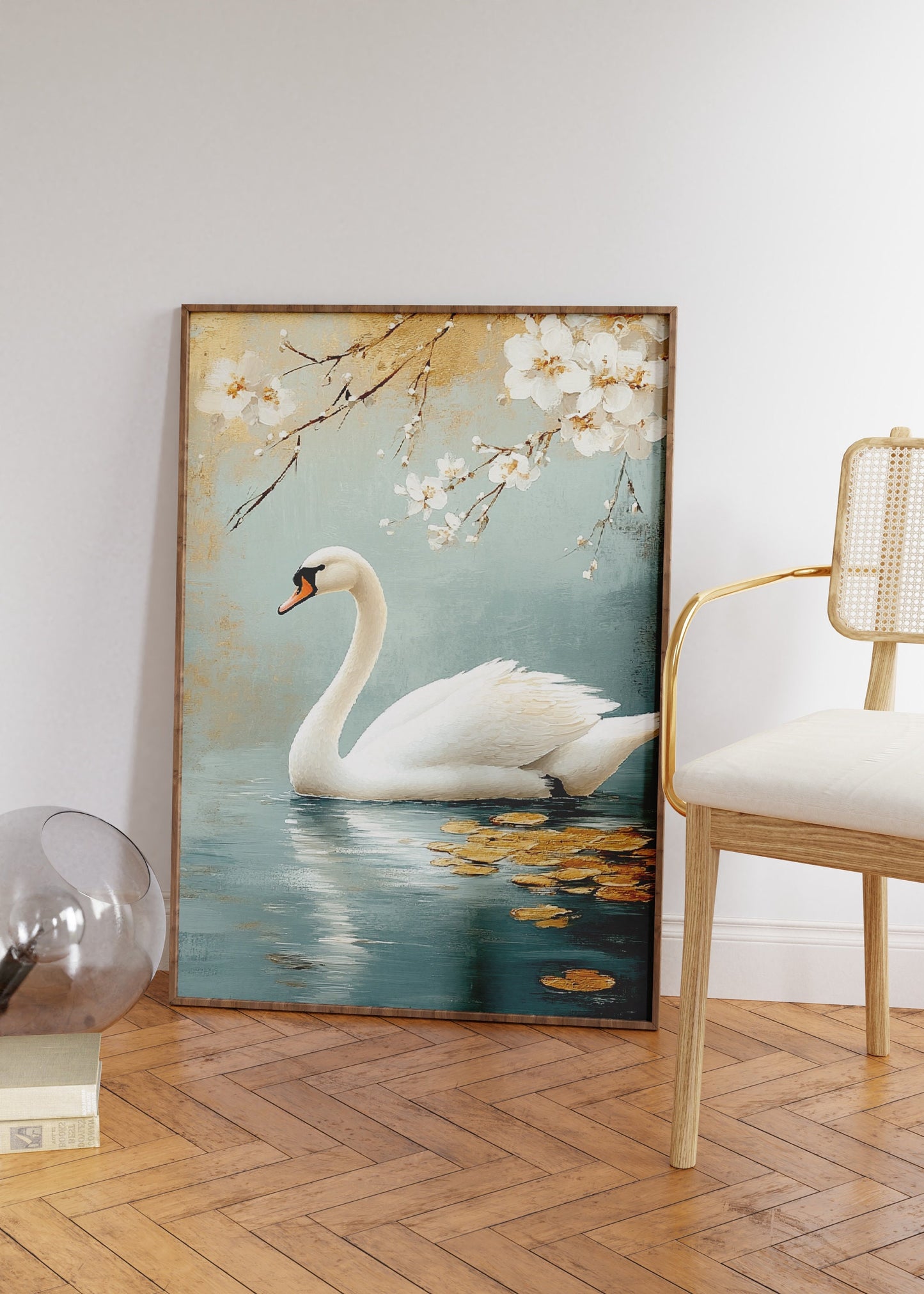 Japandi Style Swan Painting Poster