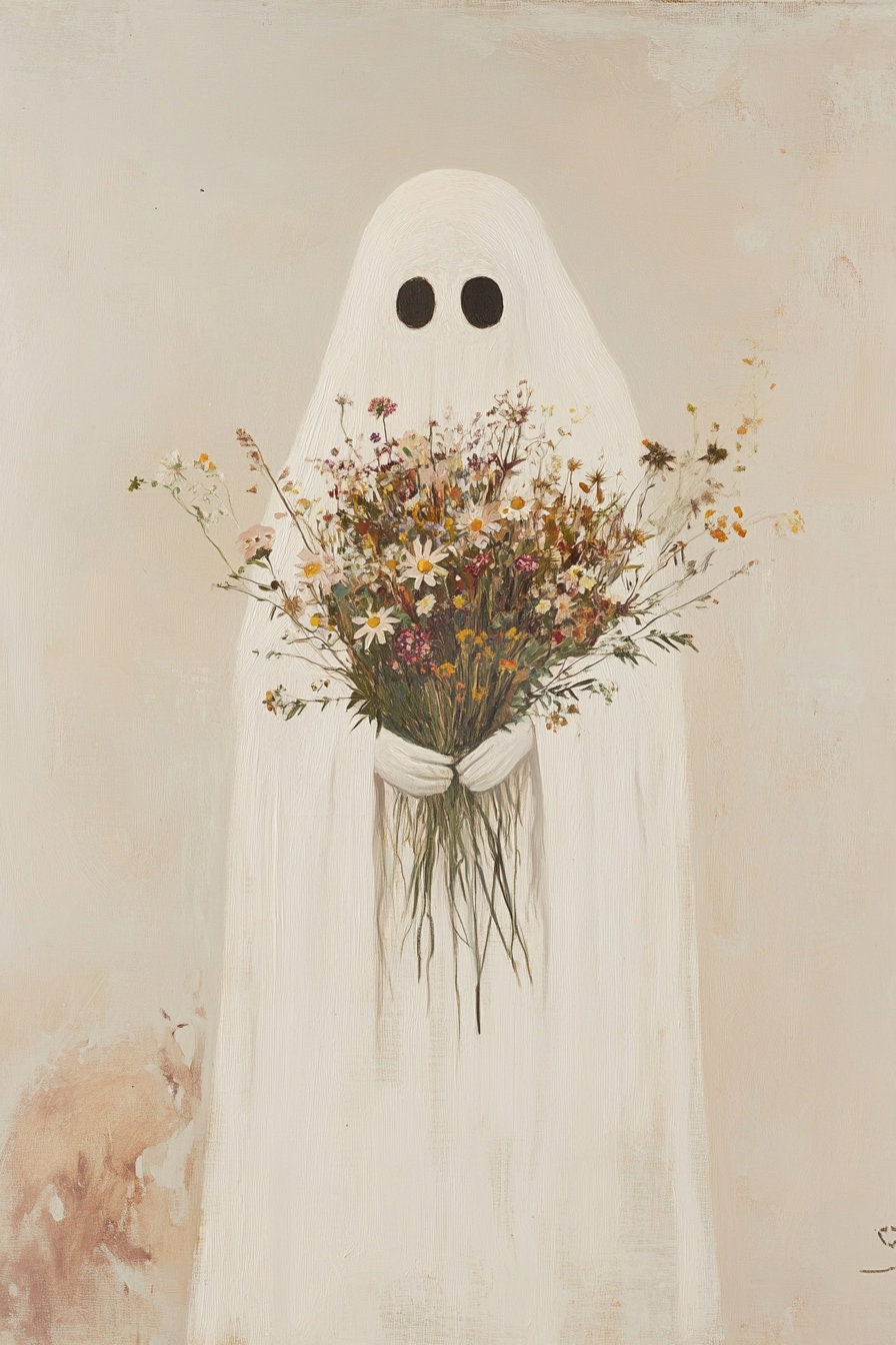 Ghost Ghost Holding Wildflowers Poster Print