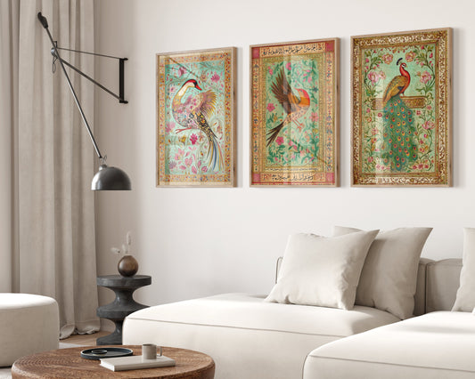 Set of 3 Persian Bird Posters