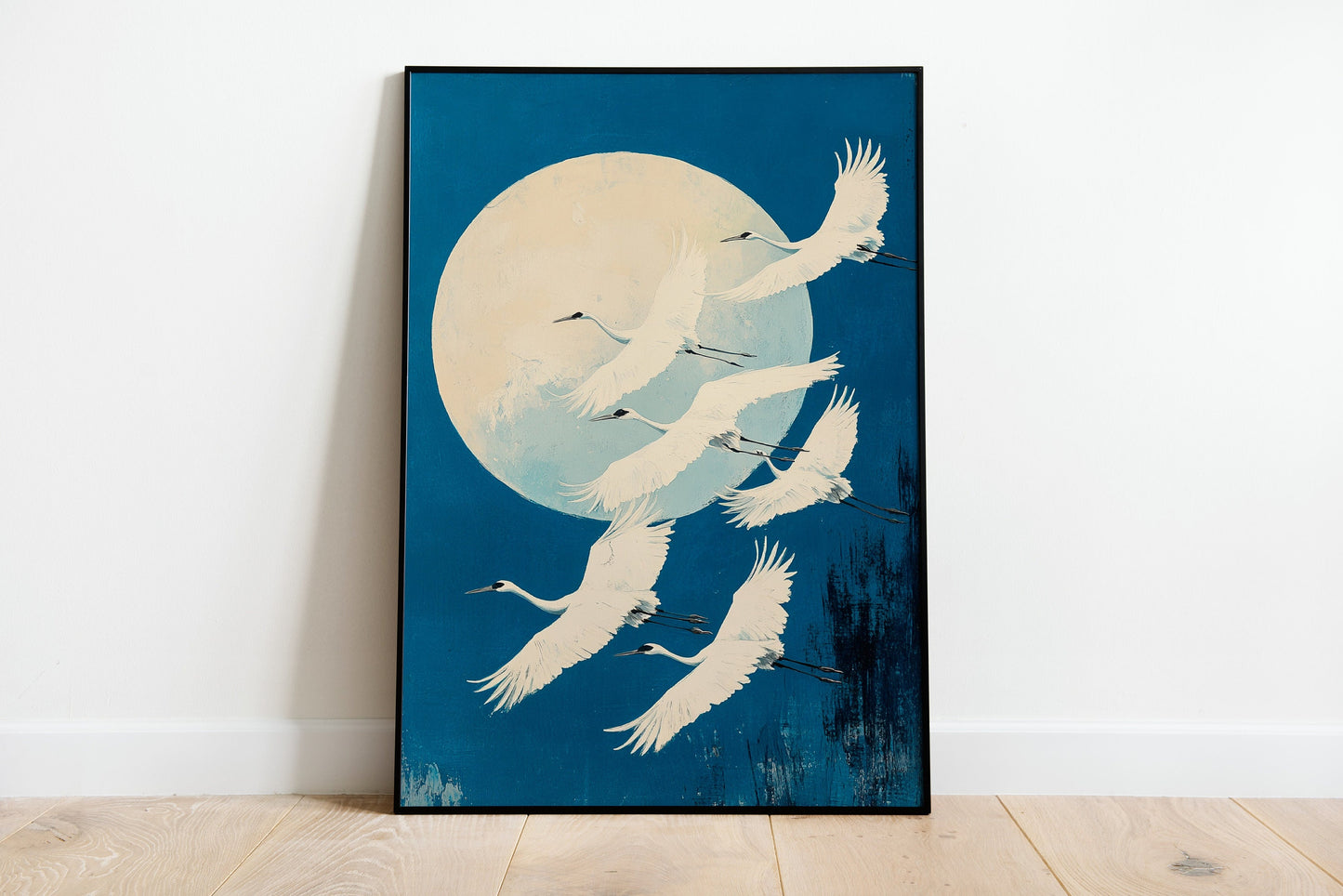 White Crane Flying Painting Print