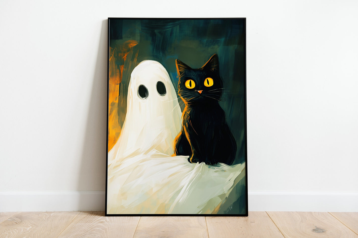 Ghost Holding a Black Cat Poster Print