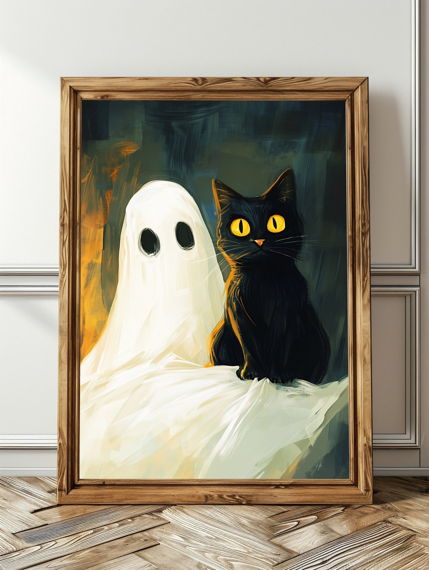 Ghost Holding a Black Cat Poster Print