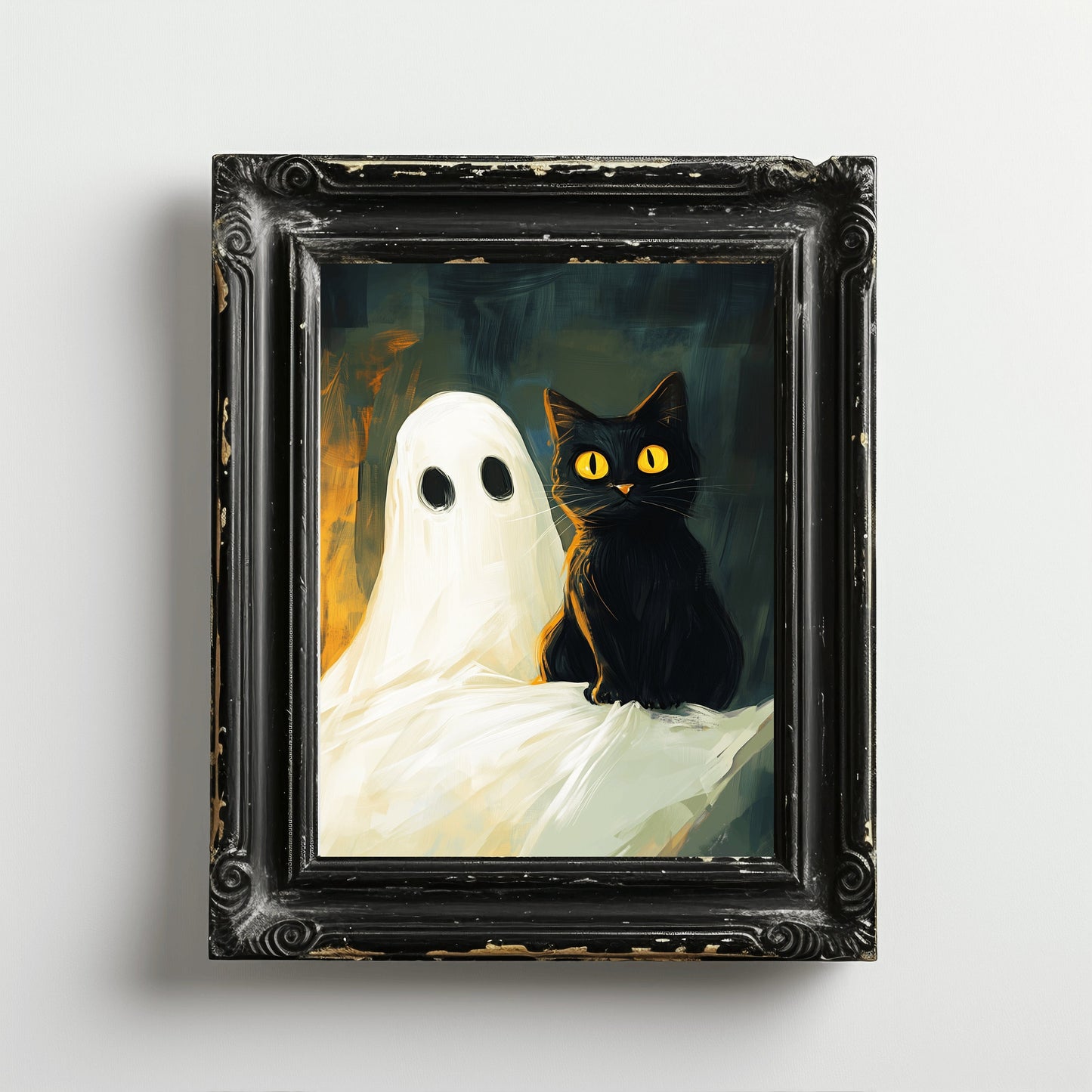 Ghost Holding a Black Cat Poster Print