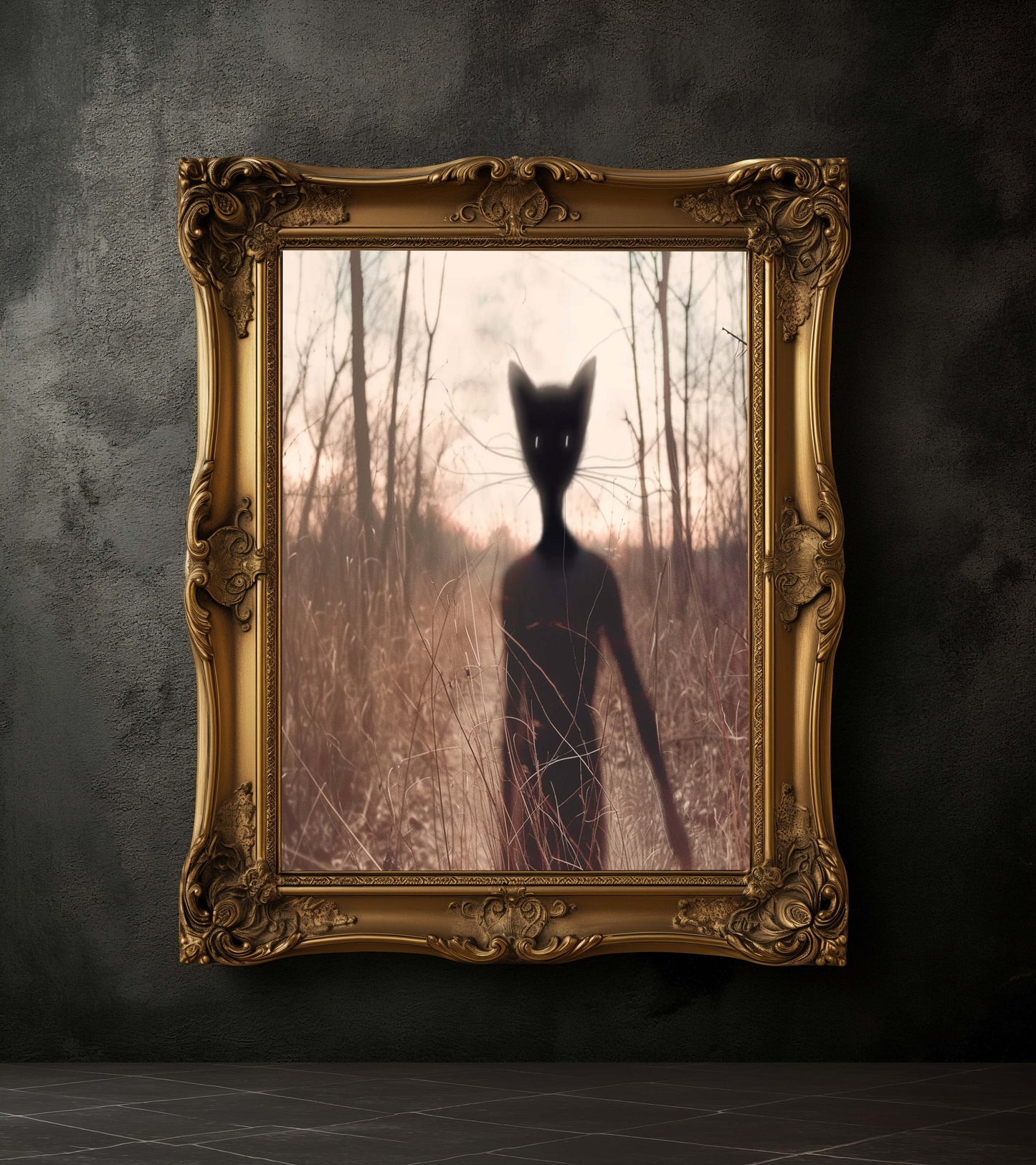 Slenderman Cat in The Forest Print