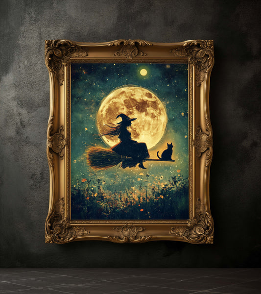 Witch And Black Cat Wall Art Poster