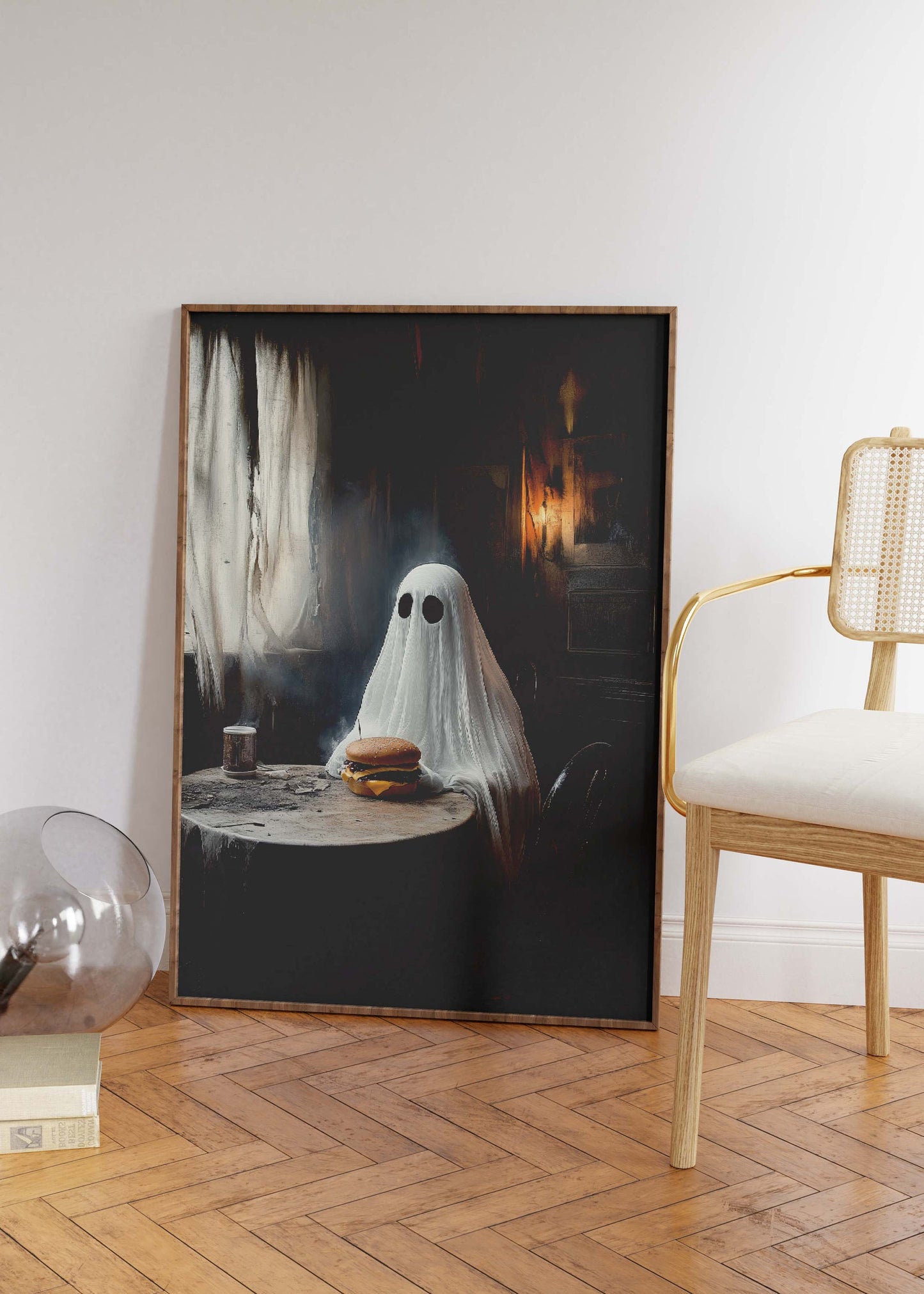 Ghost Eating Burger Halloween Poster Print