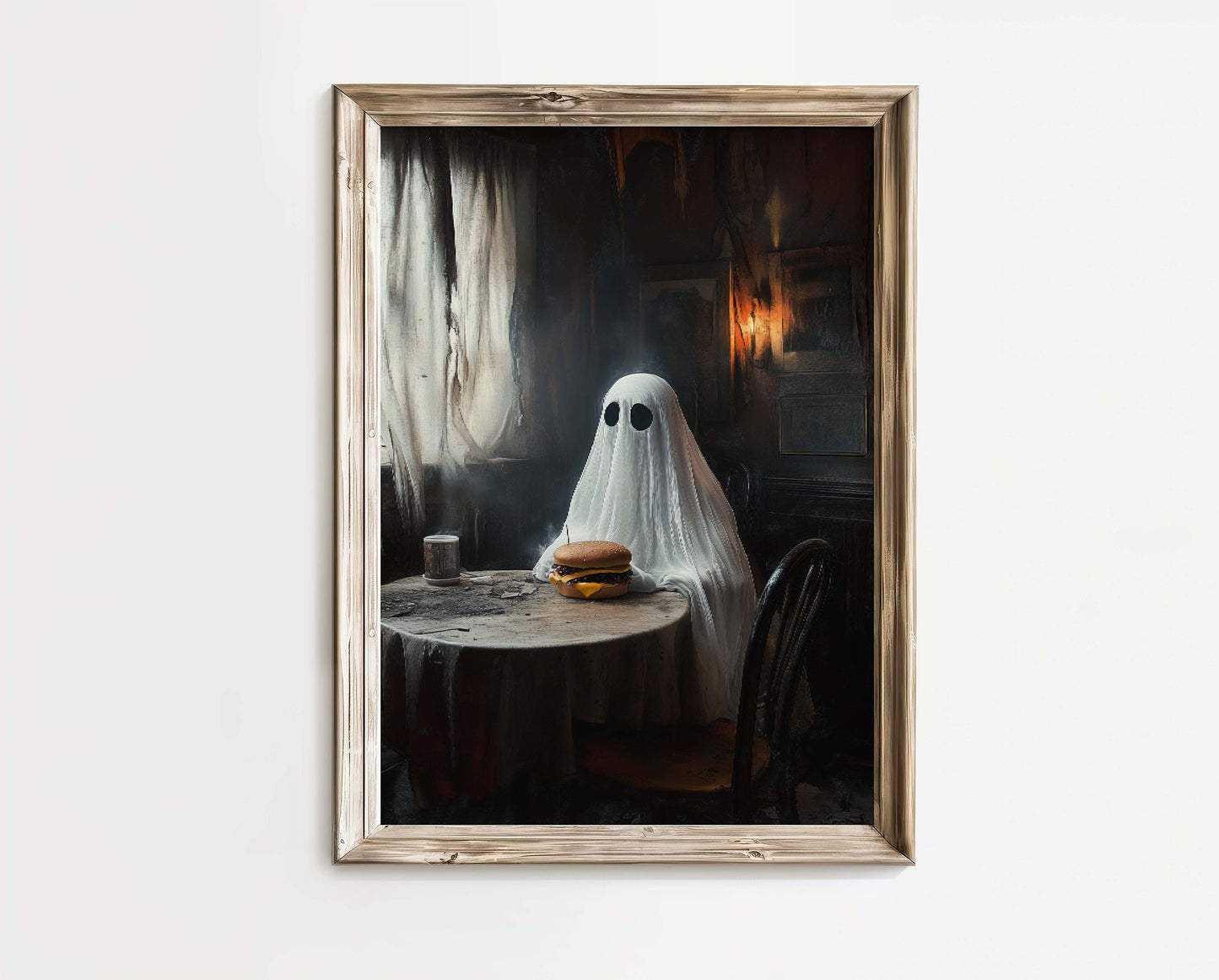 Ghost Eating Burger Halloween Poster Print