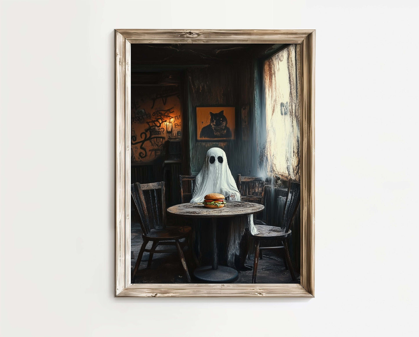 Ghost Eating Burger Halloween Poster Print