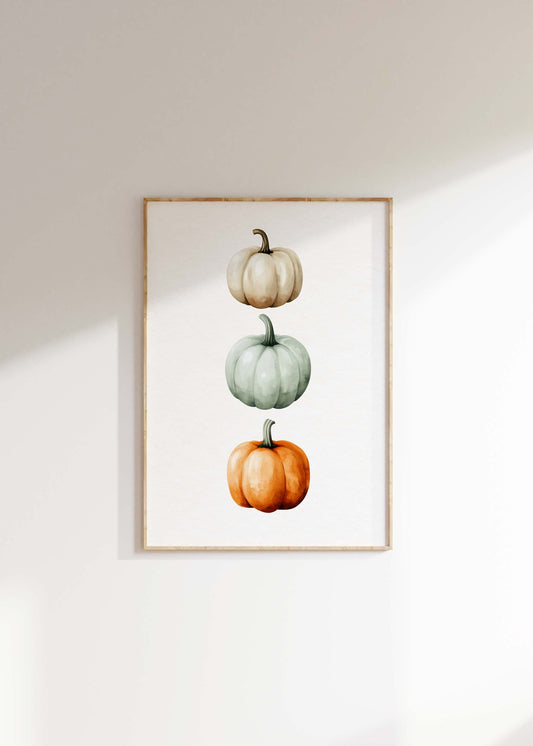 Vintage Watercolour Pumpkin Poster, Halloween Print, Fall Home Decor, Pastel Fall Art Vintage Autumn Wall Print Halloween Farmhouse Decor