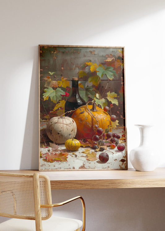 Vintage Pumpkin Grapes and Olive Oil Print