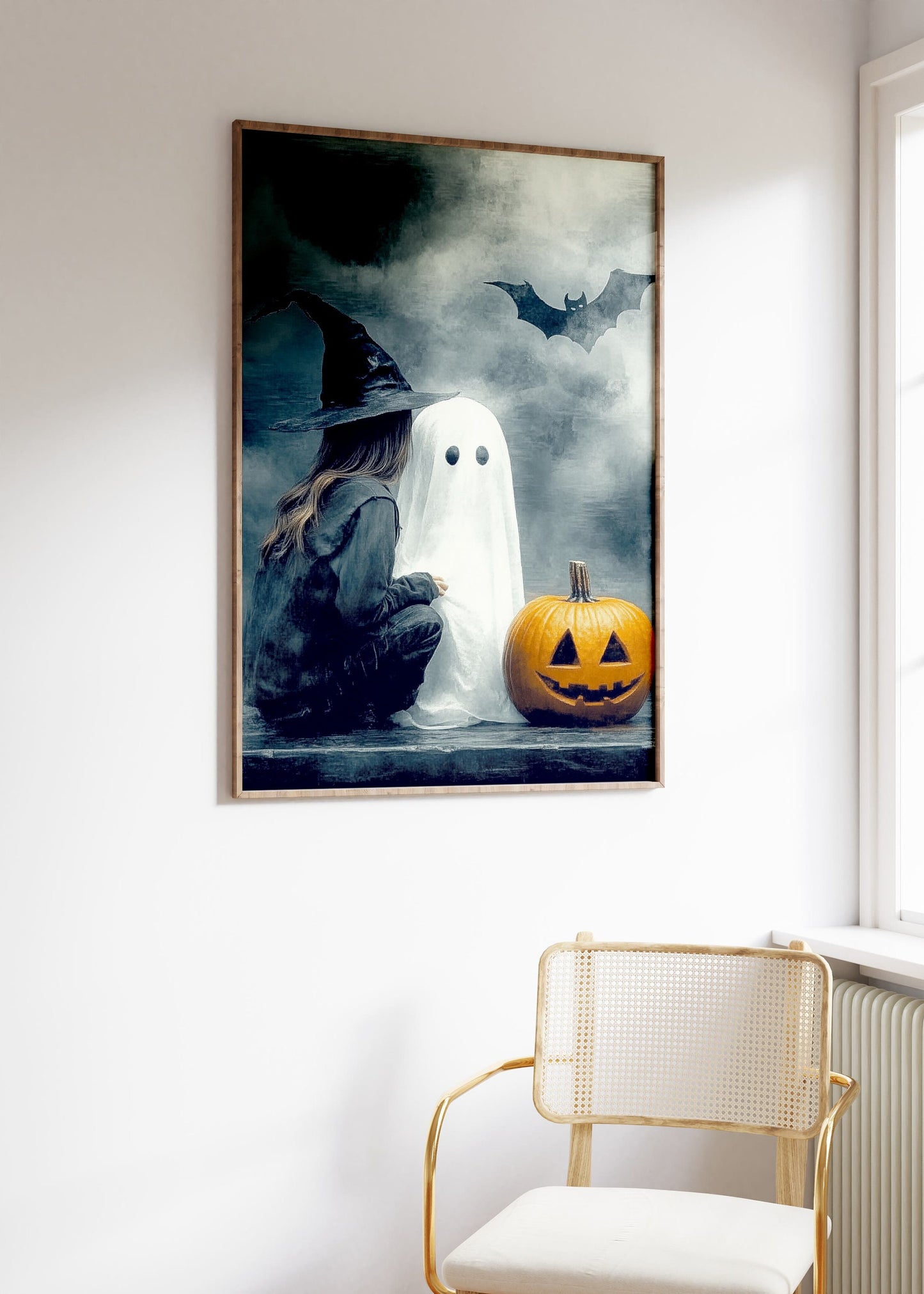 Witch Ghost Bat And Pumpkin Print