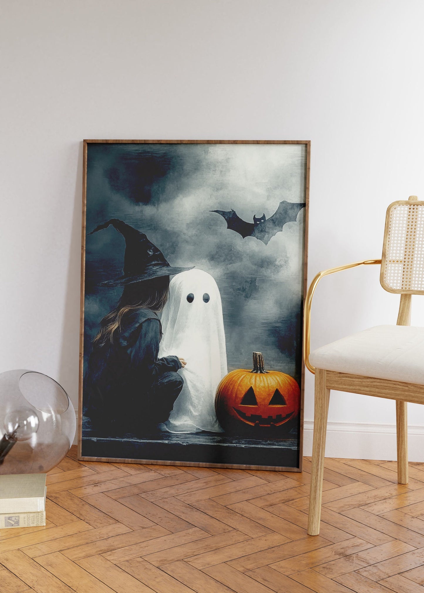 Witch Ghost Bat And Pumpkin Print