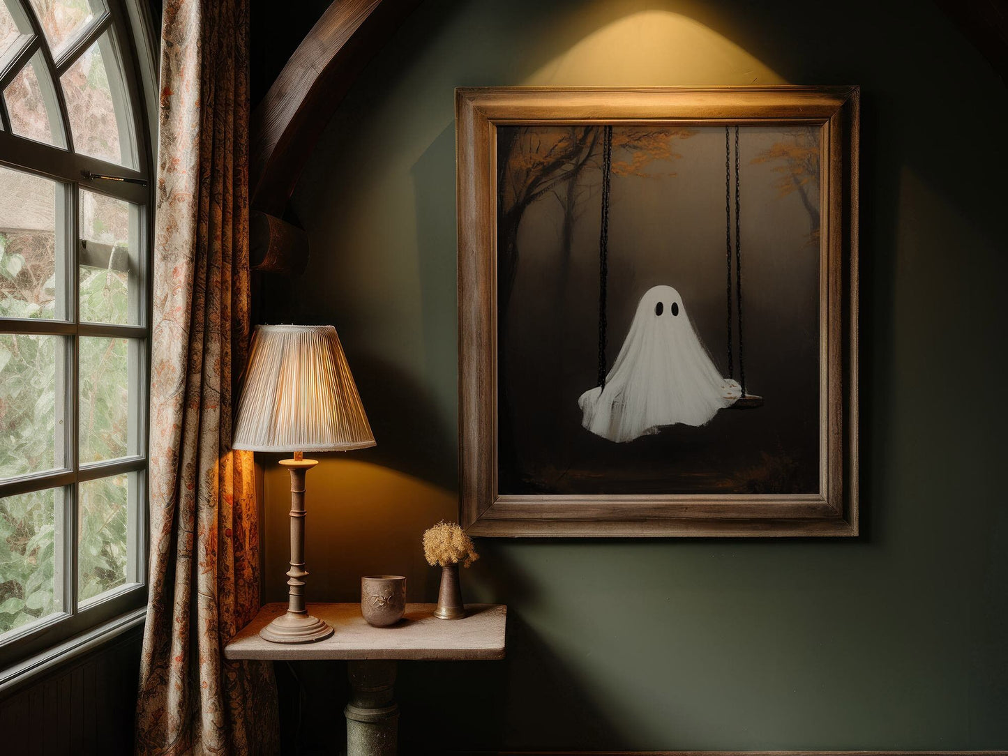 Ghost On a Swing Halloween Print