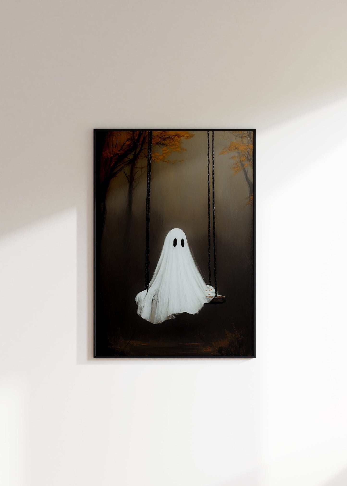 Ghost On a Swing Halloween Print