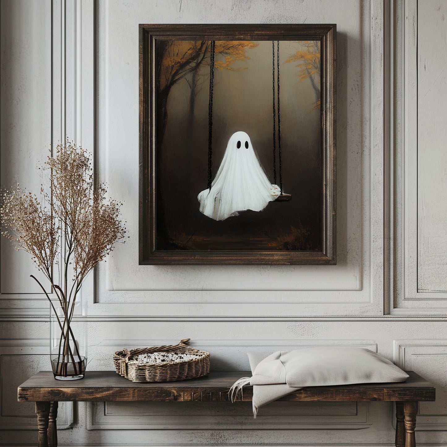 Ghost On a Swing Halloween Print