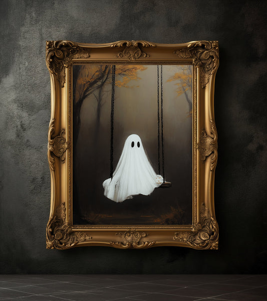 Ghost On a Swing Halloween Print