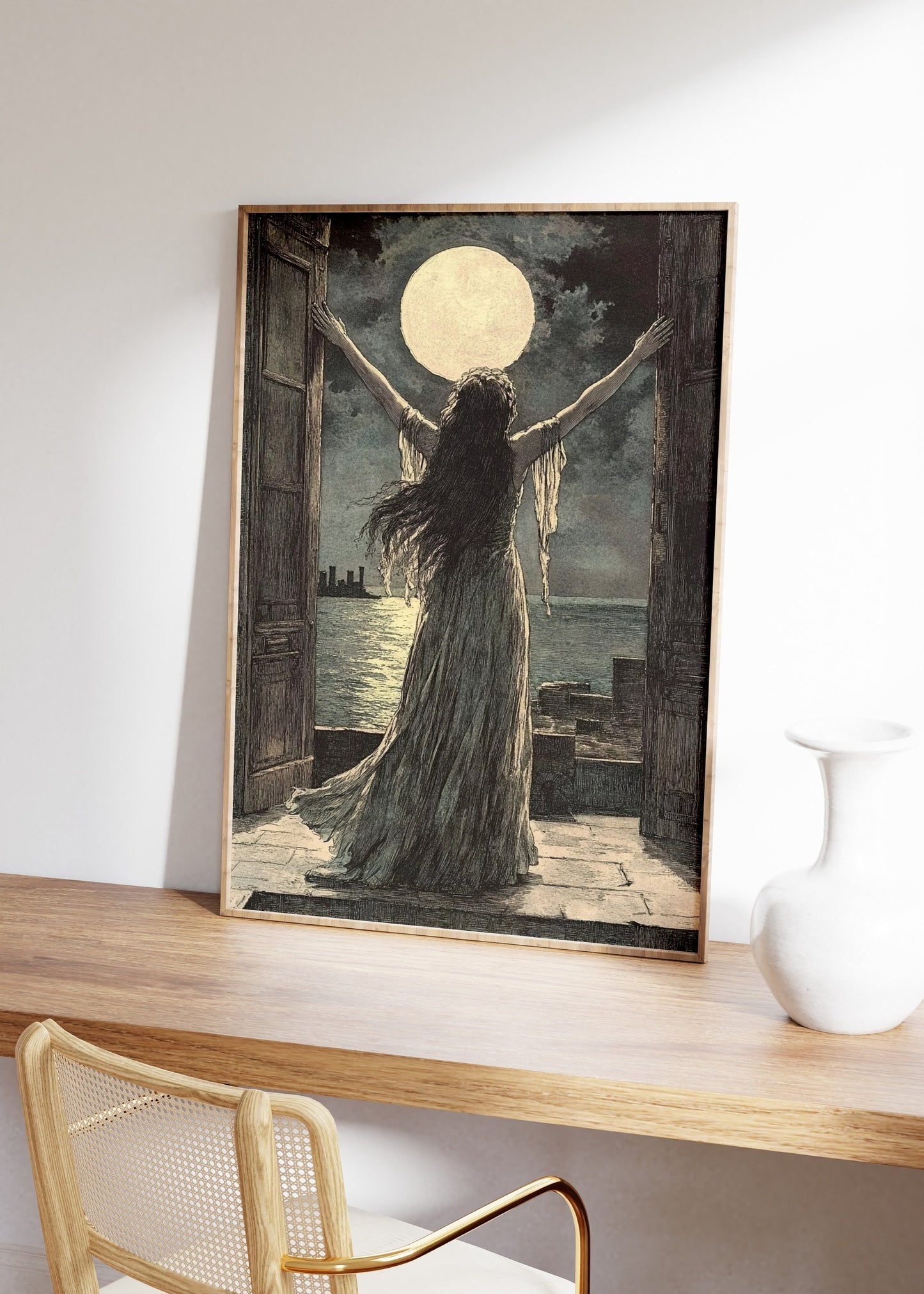 Woman and a Full Moonlight Poster